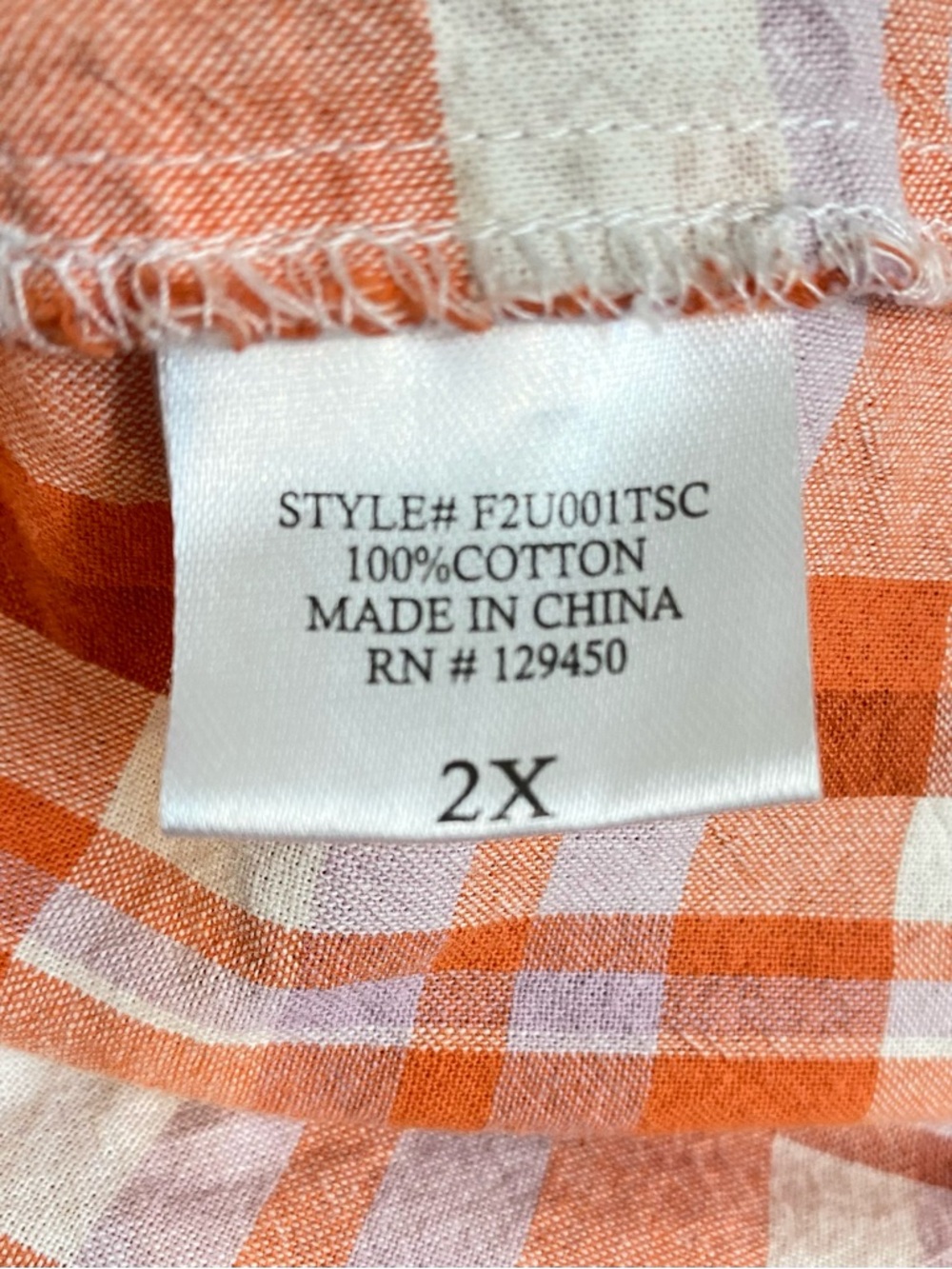 Como Vintage Women plus size 2X Orange Cream White Plaid Pop Over Button  Blouse - Picture 5 of 5